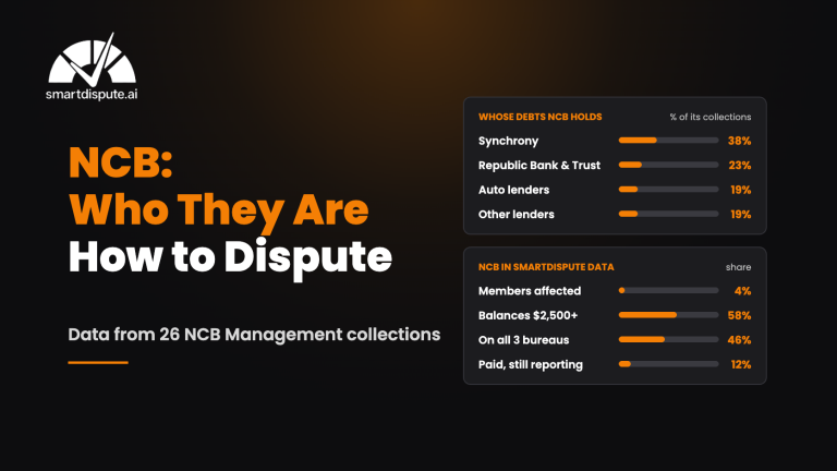NCB Management Services: who they are and how to dispute, with SmartDispute data on its collections