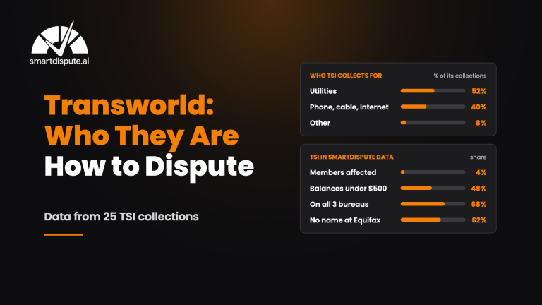 Transworld Systems (TSI): who they are and how to dispute, with SmartDispute data on its collections